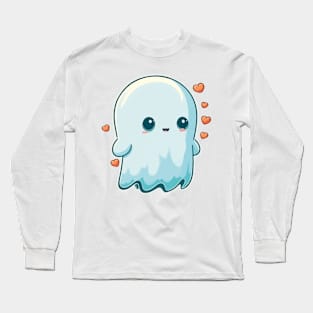 Cute Ghost Character and Hearts Long Sleeve T-Shirt